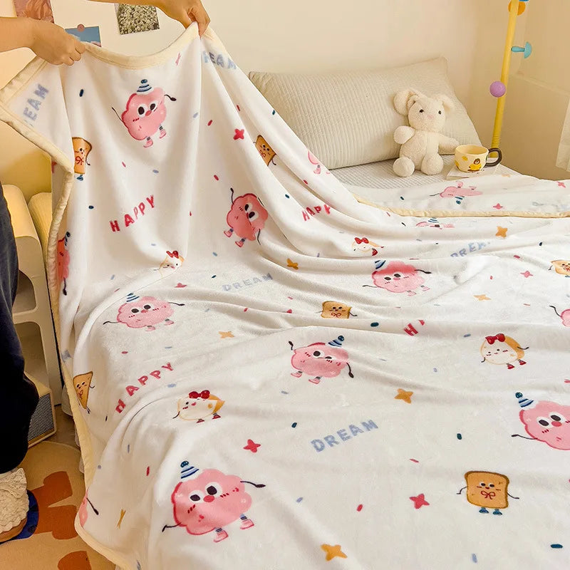 Afralia™ Cartoon Milk Velvet Blanket: Soft Coral Fleece Summer Sofa Cover & Queen Blanket