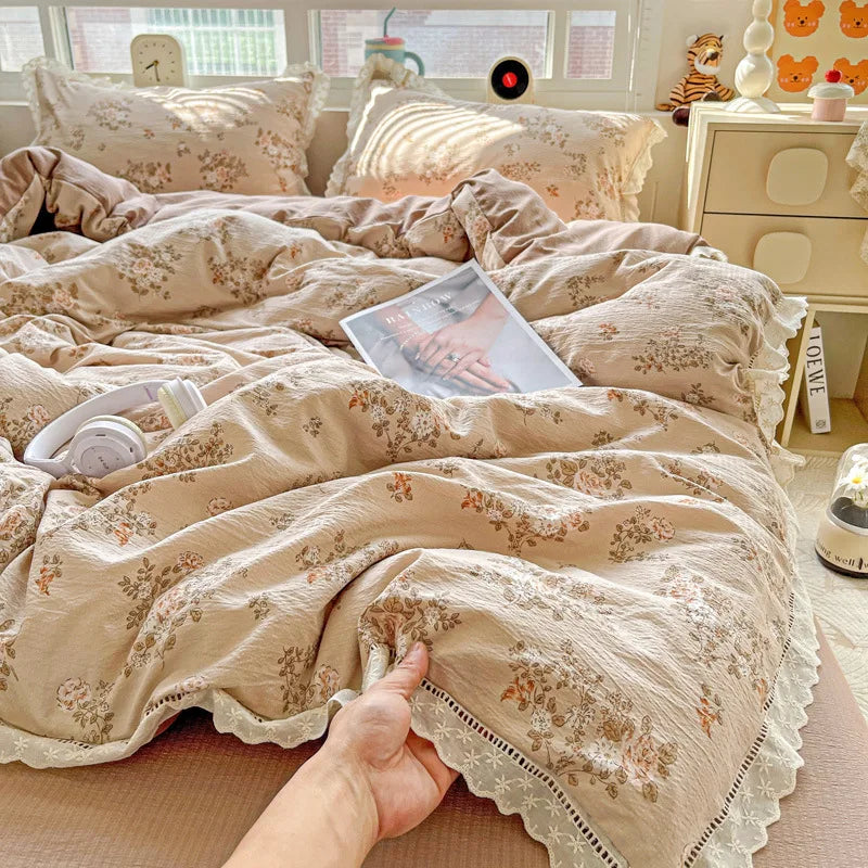 Afralia™ Hollow Lace Summer Quilt Set - Skin-Friendly Duvet Cover Kit - Flower Print Bedding