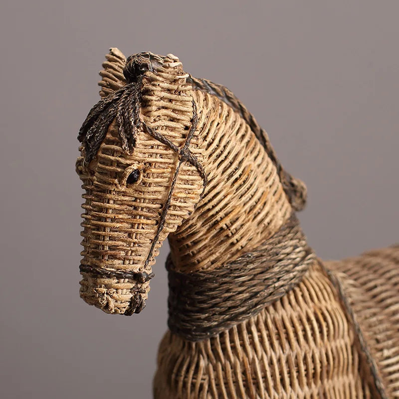 Afralia™ Rattan Texture Horse Statue Home Decoration - Resin Animal Figurine