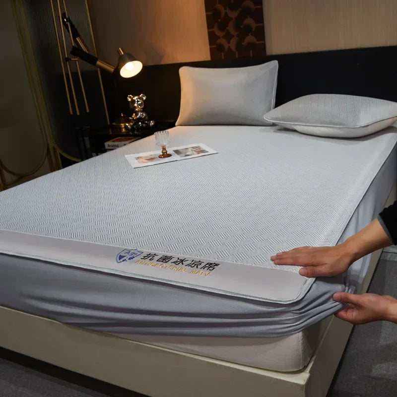 Afralia™ Antibacterial Ice Silky Soft Fitted Sheet Set, Striped Geometric Pattern, Breathable Mattress Cover