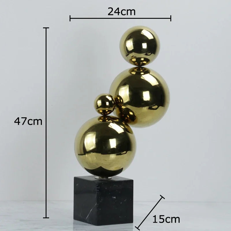 Afralia™ Golden Balls Geometric Metal Sculpture Room Desk Decoration Ornaments