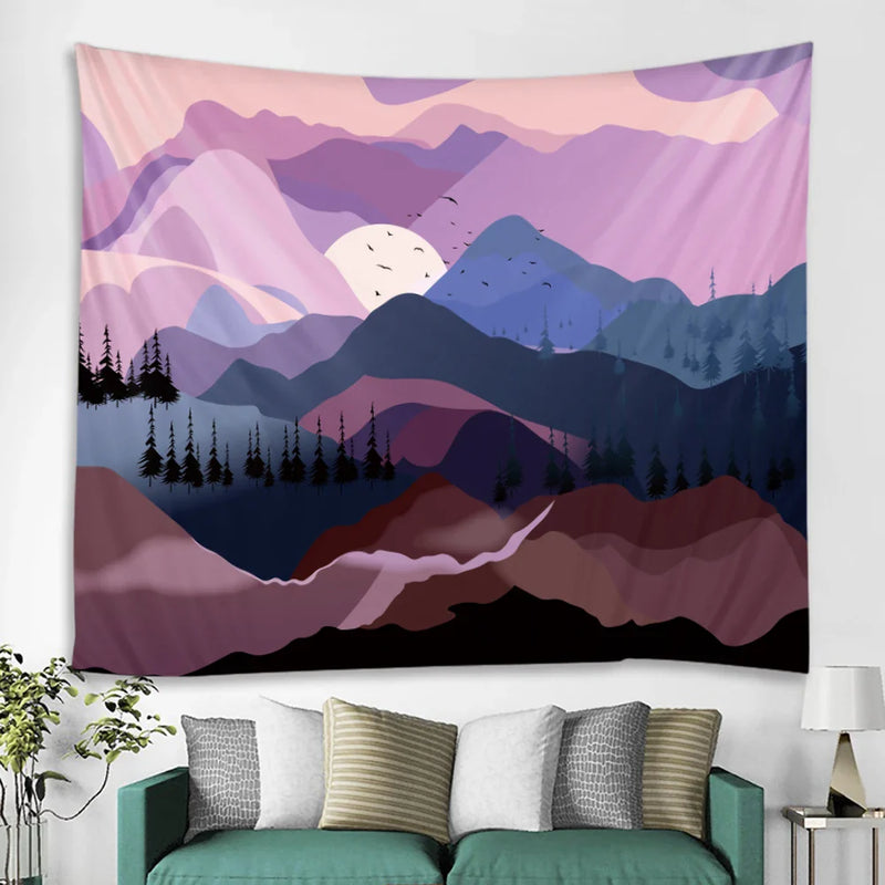 Afralia™ Nordic Mountains Sunrise Forest Tapestry: Boho Wall Decor for Home, Yoga, and More