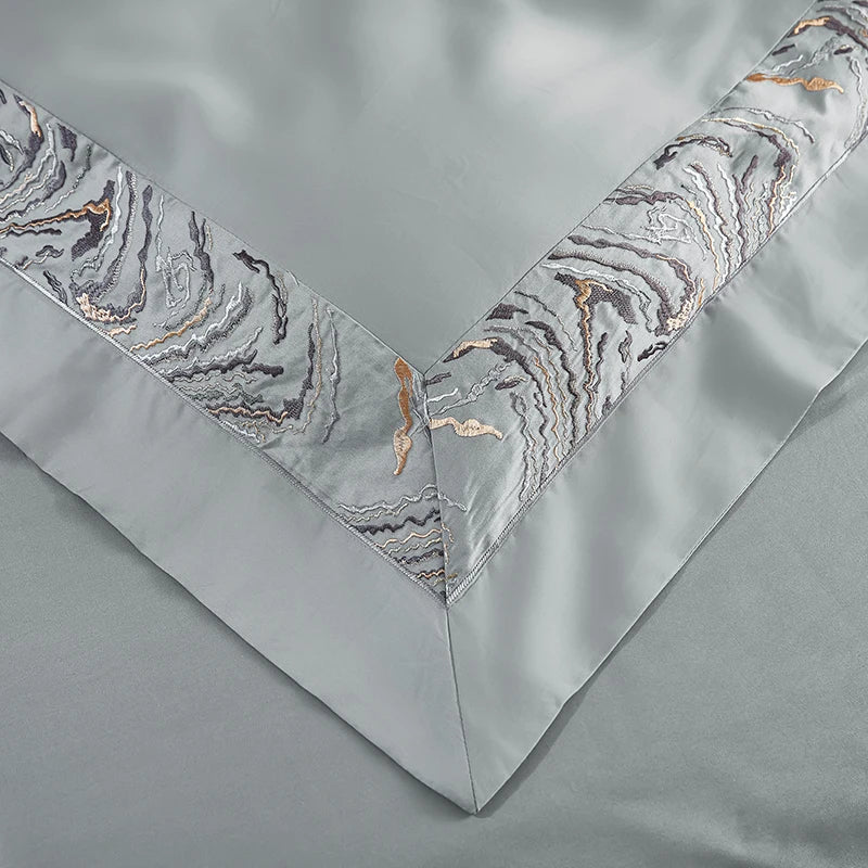 Afralia™ Zebra Print Embroidery Bedding Set 800TC Egyptian Cotton Grey Orange, Duvet Cover Flat Sheet Pillowcases