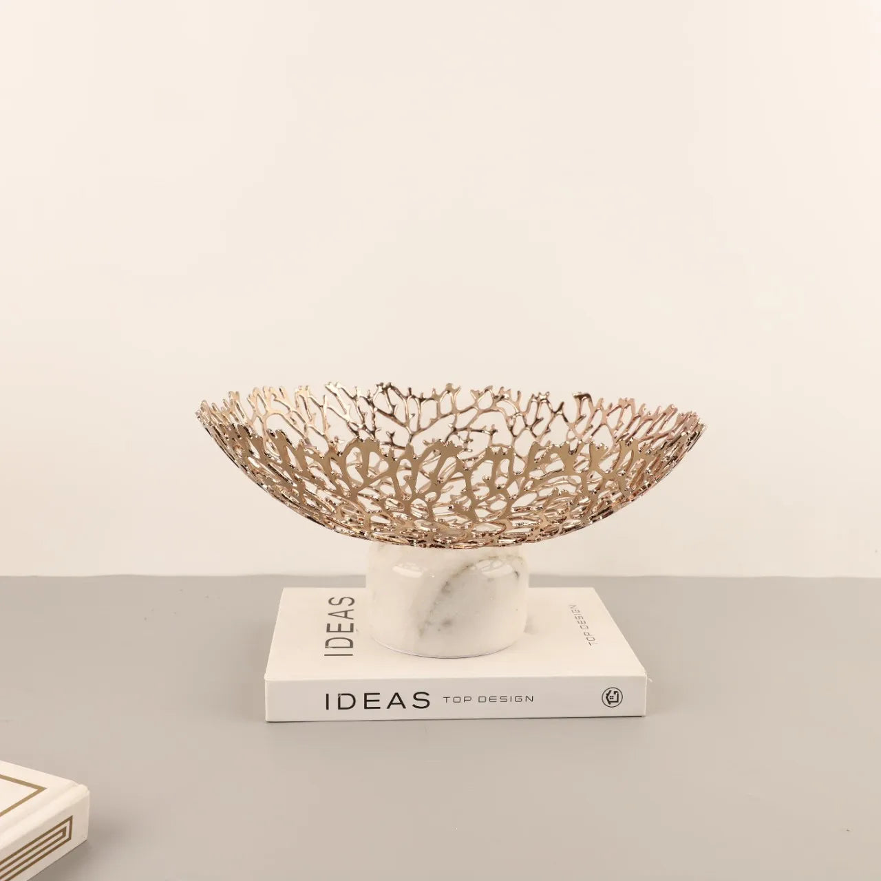 Afralia™ Coral Disc Pedestal | Metal Tray Marble Base Fruit Plate Gold Compote