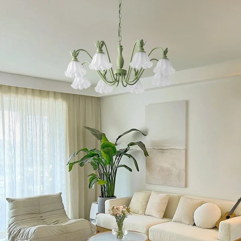 Afralia™ Orchid Glass Iron Art Pendant Lamp for Living Room