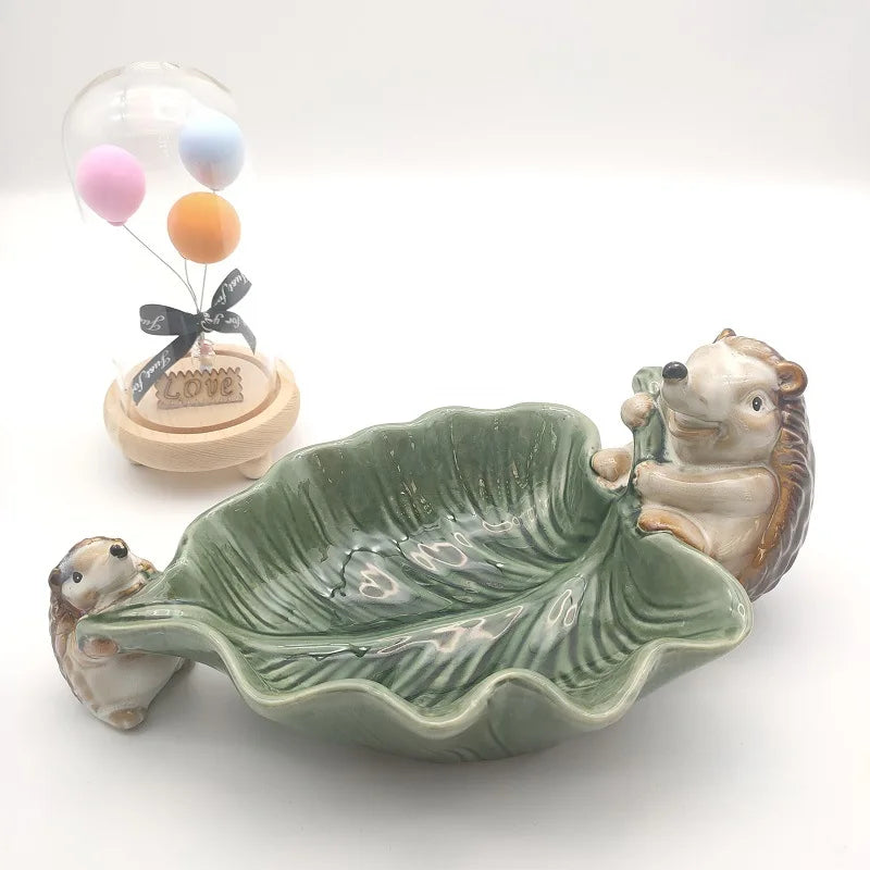 Afralia™ Hedgehog Ceramic Fruit Plate: Handcrafted Animal Jewelry Tray & Storage Container