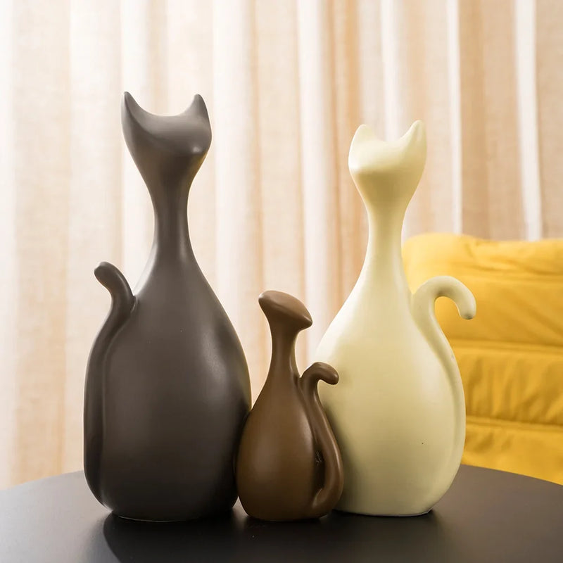 Afralia™ Ceramic Cat Family Abstract Figurines Modern Art Sculpture Decor Home Shelf Accessories