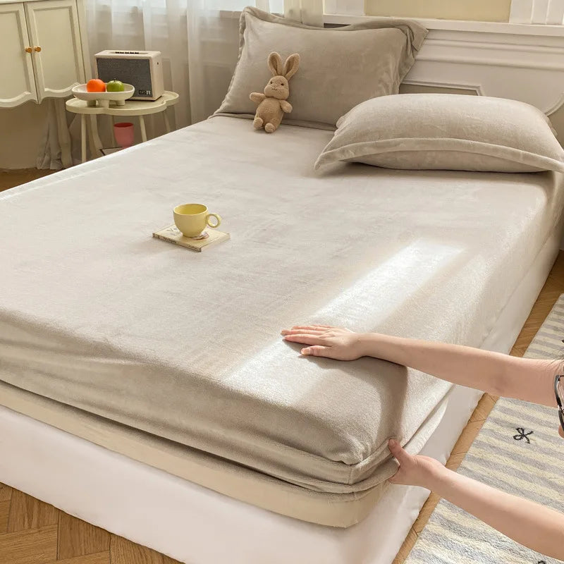 Afralia™ Winter Milk Velvet Fitted Sheet Set - Soft & Warm Mattress Cover