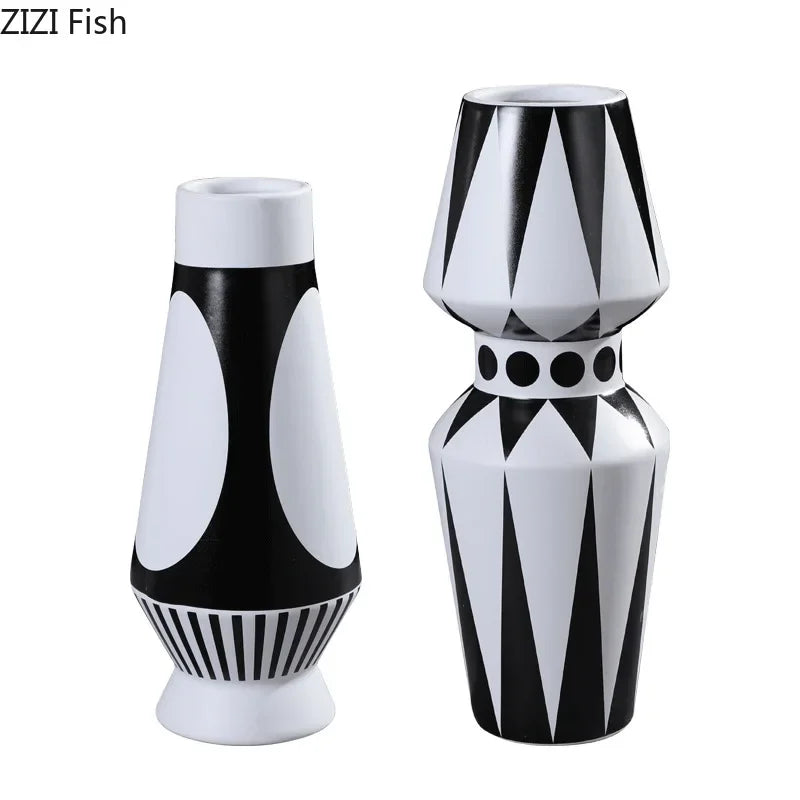 Afralia™ Ceramic Vase Modern Black White Irregular Geometric Living Room Decor