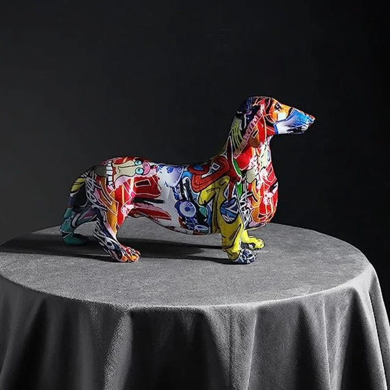 Afralia™ Colorful Dachshund Dog Resin Miniature Statue for Home Office Decor