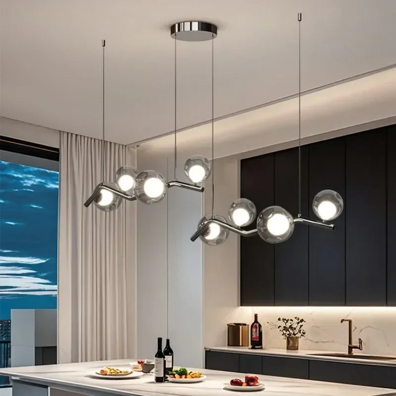 Afralia™ Smoky Gray Glass LED Chandelier Pendant Lights for Dining Room & Kitchen Island