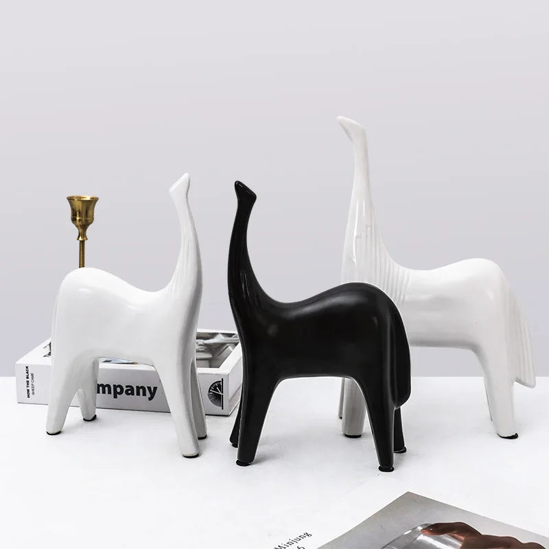 Afralia™ Black & White Horse Abstract Ornaments for Home Decor