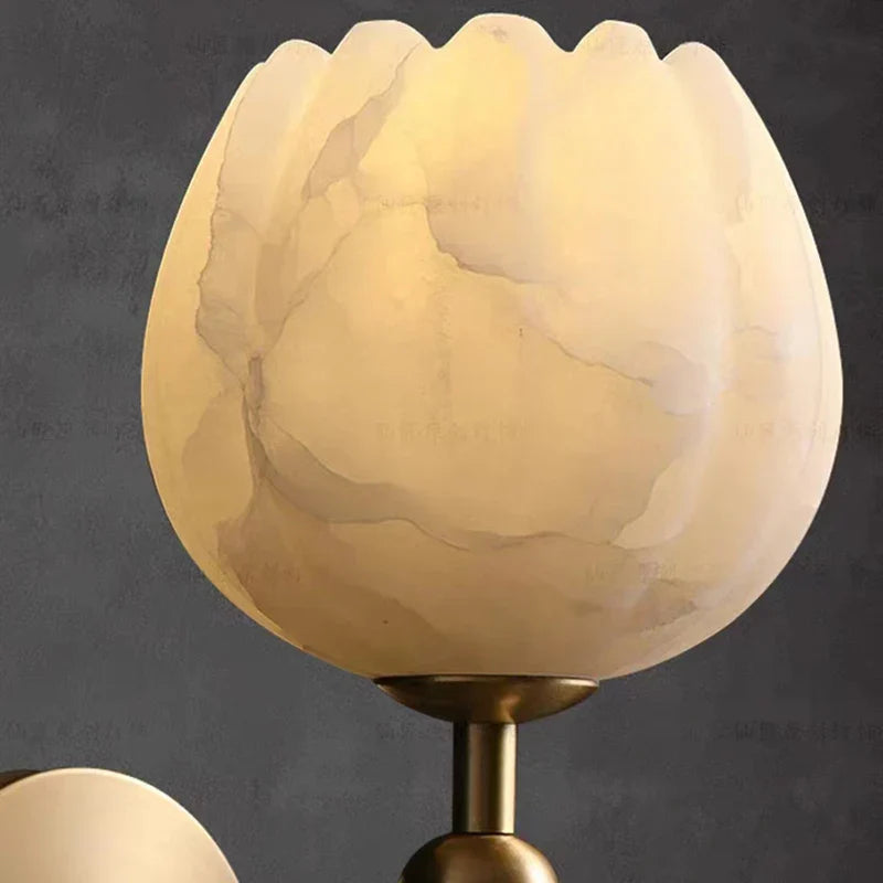 Art Deco Marble Flower Wall Lamp by Afralia™ - Brass E14 Bulb Lighting for Home Décor