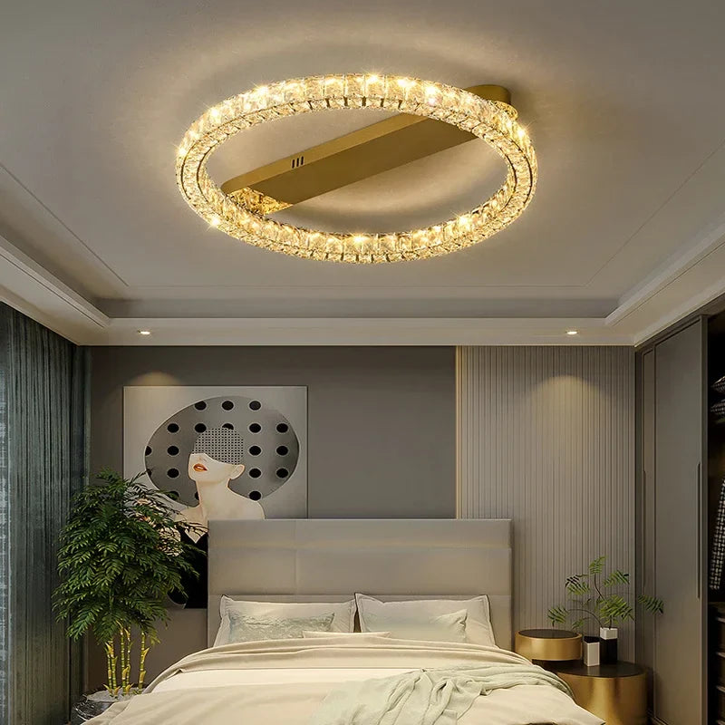 Afralia™ Gold Crystal Ceiling Lights for Elegant Home Decor