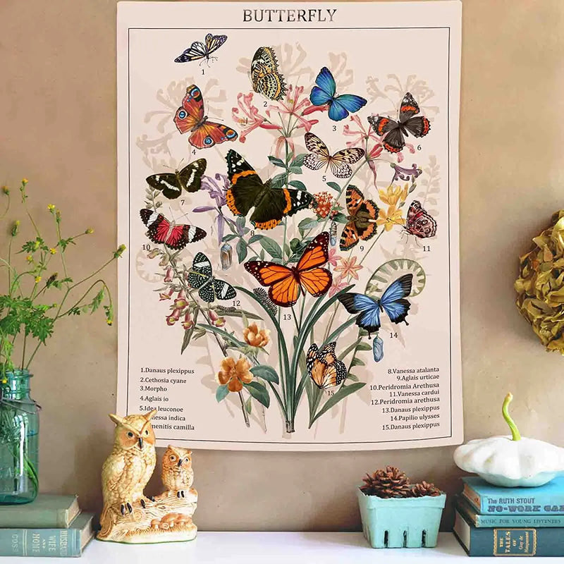 Butterfly Floral Tapestry Vintage Aesthetic Wall Hanging for Bedroom Decor by Afralia™