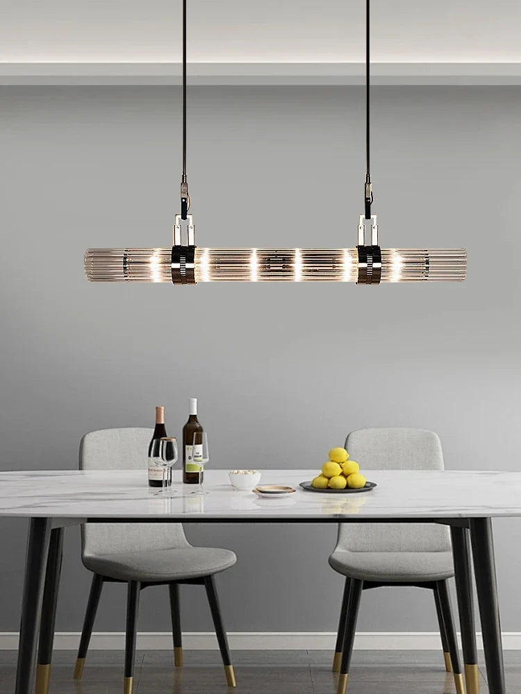 Afralia™ Stainless Steel Glass Ceiling Chandelier for Dining Table Elegant Home Decor