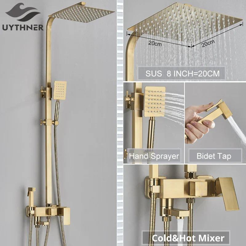 Afralia™ Rainfall Shower Faucet Set Wall Mounted Bath Mixer Tap System With Bidet Taps