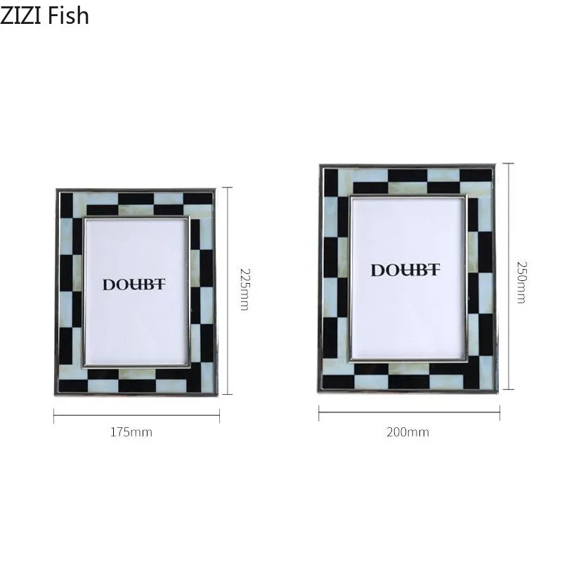 Afralia™ Black White Plaid Metal Photo Frame Abstract Desktop Decoration Display Frames