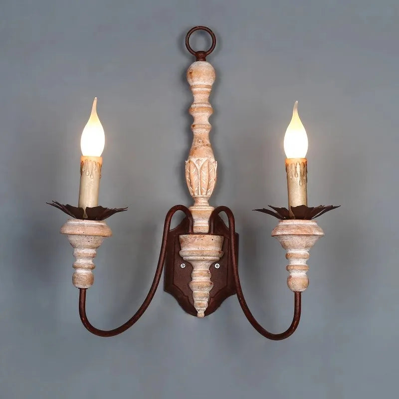 Afralia™ Double Head French Wall Lamp Solid Wood Iron Sconce