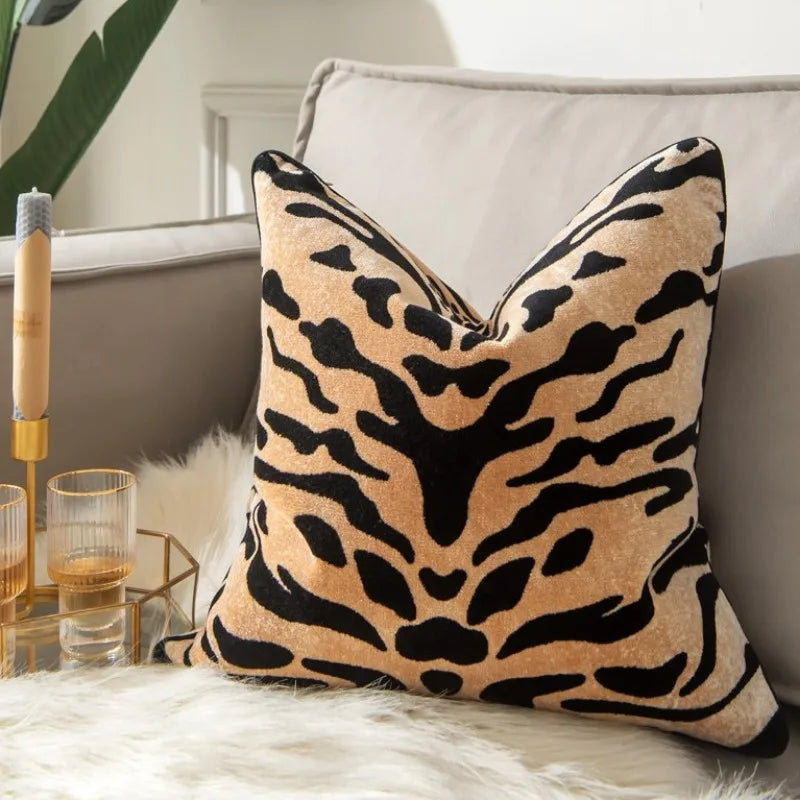 Afralia™ Tiger Pattern Flocked Velvet Cushion Cover - High-End Leopard Design