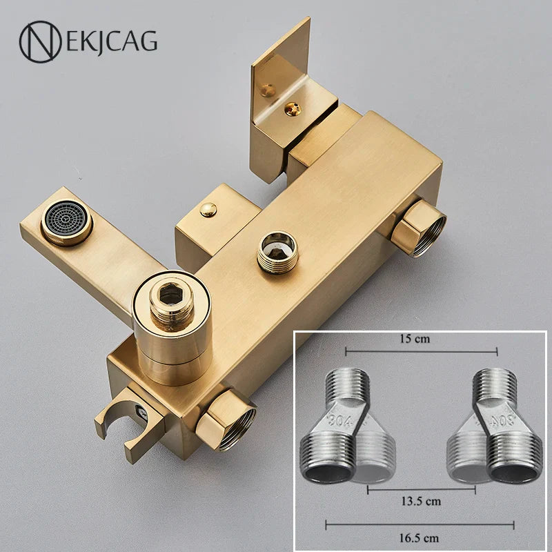 Afralia™ Brushed Gold Shower Faucet Set: Adjustable Height 4-Function Mixer Bathtub Tap