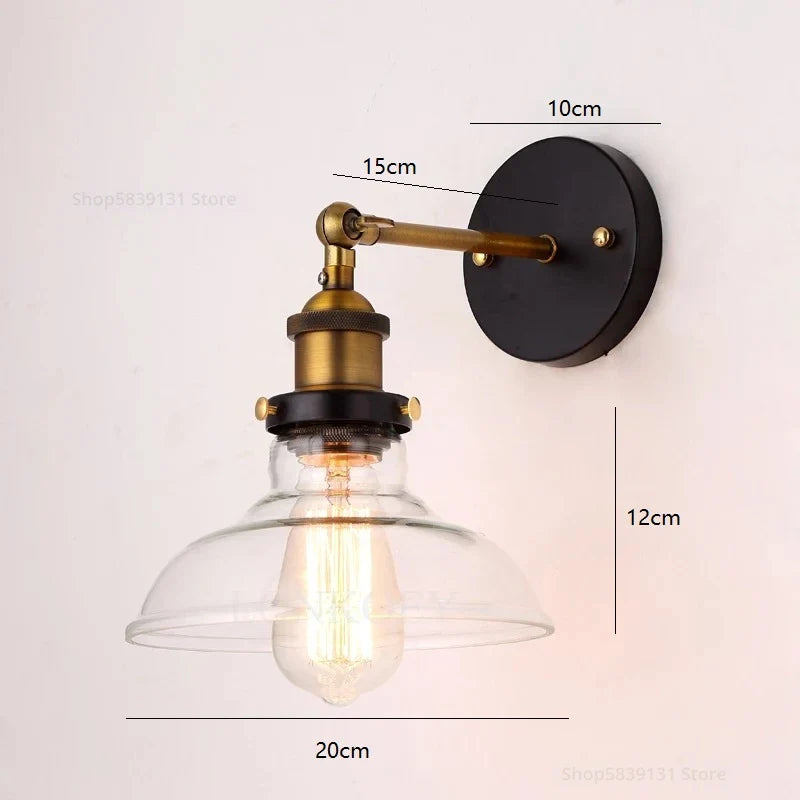 Afralia™ Industrial Vintage Loft Glass Iron Wall Sconce, Edison E27 Wall Light Fixtures