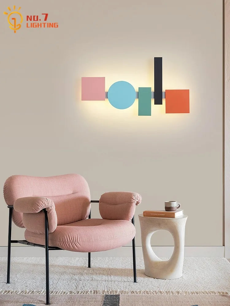 Afralia™ Colorful LED Acrylic Iron Art Wall Mounted Lamp for Living Room, Bedroom