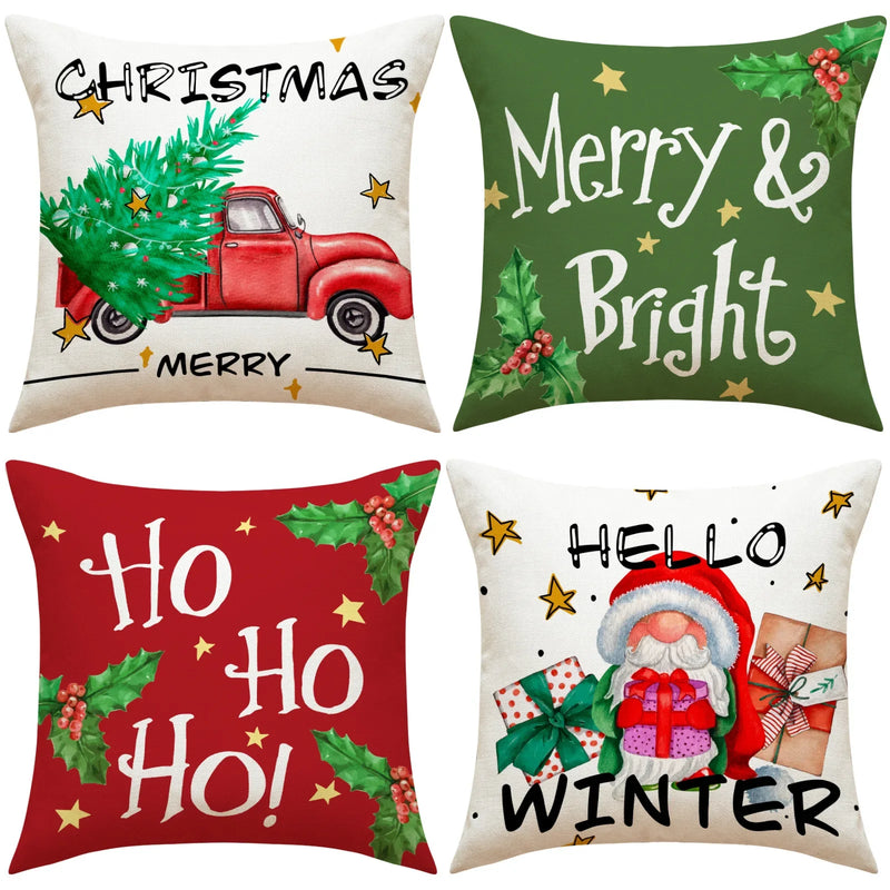 Afralia™ Christmas Linen Decorative Pillows Print Lumbar Pillow Home Decor