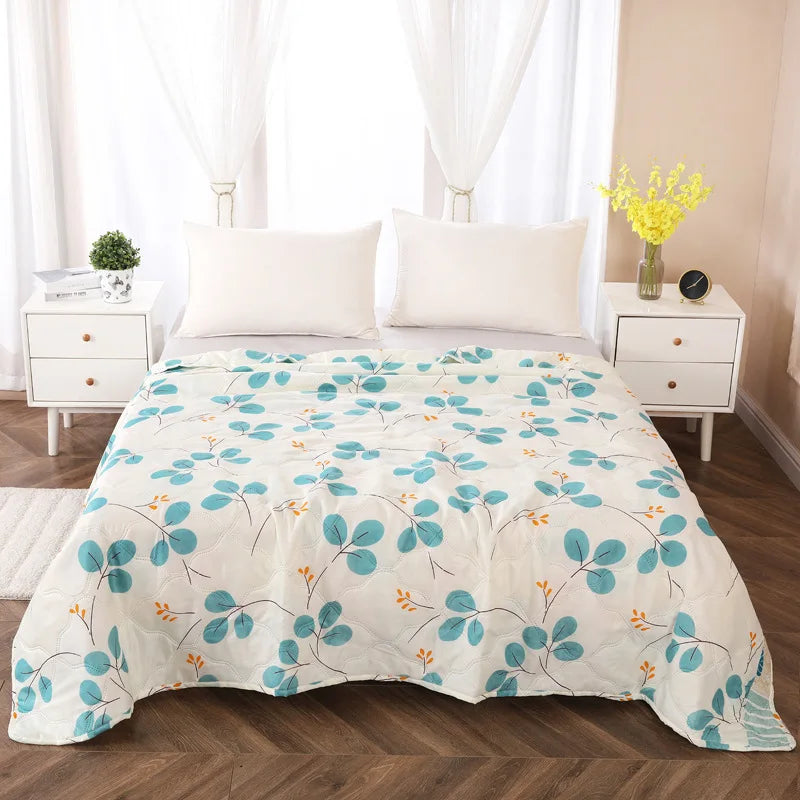 Afralia™ Fashion Flower Printed Cotton Jacquard Quilted Comforter - Lightweight & Breathable Summer Blanket