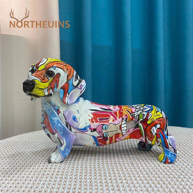 Afralia™ Dachshund Dog Resin Graffiti Art Figurine for Home Interior Collection