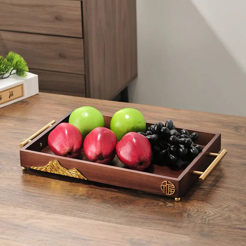 Afralia™ Walnut Luxury Table Decor Tray with Storage Compartment