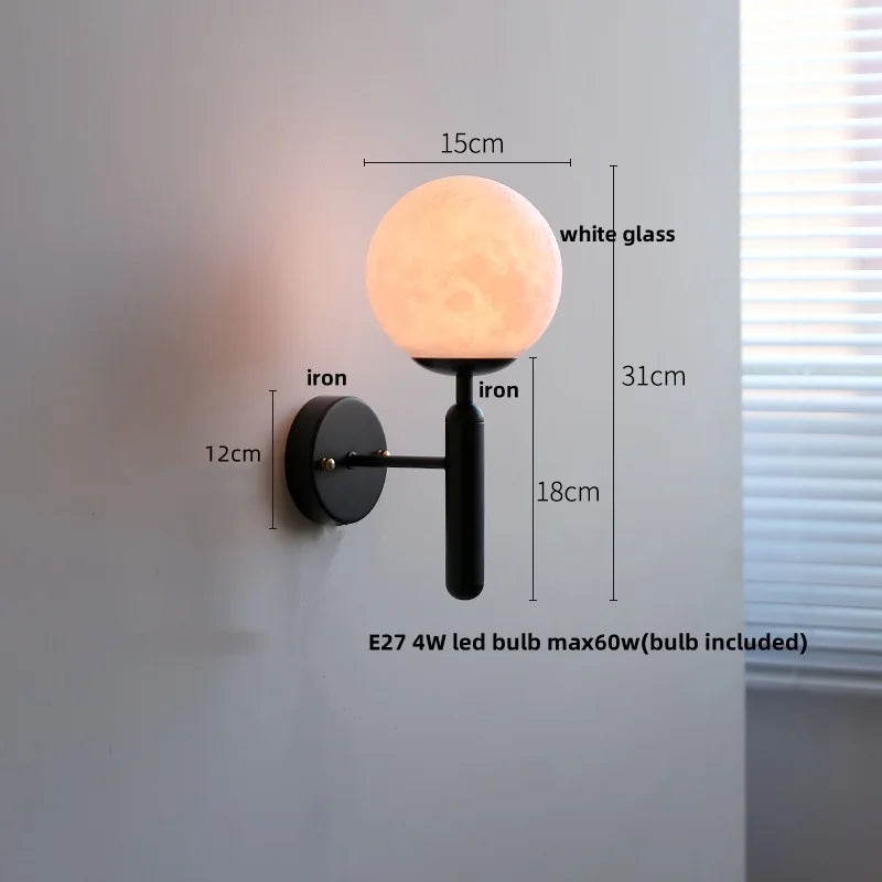 Afralia™ Modern Black Iron LED Wall Light with Glass Shade & Pull Chain Switch