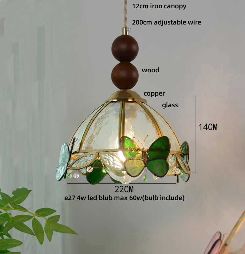 Afralia™ Butterfly Tiffany Glass Pendant Lamp Modern Nordic LED Hanging Light