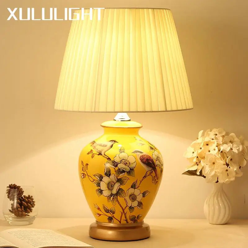 Afralia™ Ceramic Flower Bird Table Lamp - Elegant Bedroom Lighting