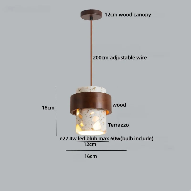 Afralia™ Stone LED Pendant Lights Wood Ball Terrazzo Hanging Lamp
