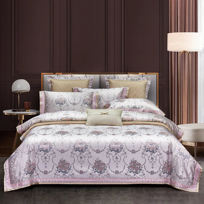 Afralia™ Luxe Purple European Jacquard Cotton Bedding Set: Duvet Cover, Sheet, Pillowcase