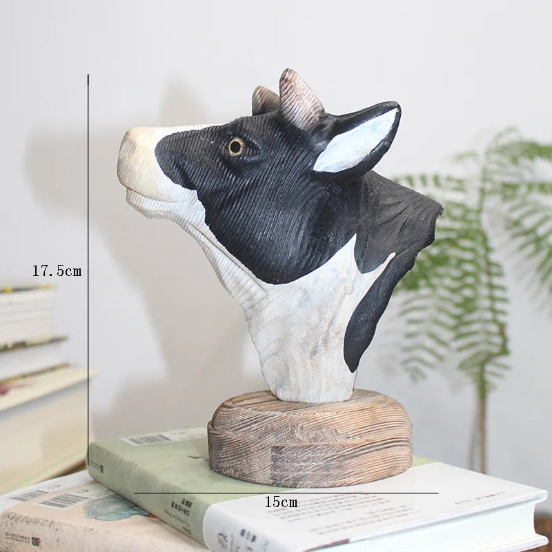 Afralia™ Woodcarving Animal Head Sculpture Pine Ornaments Home Decor Accessory