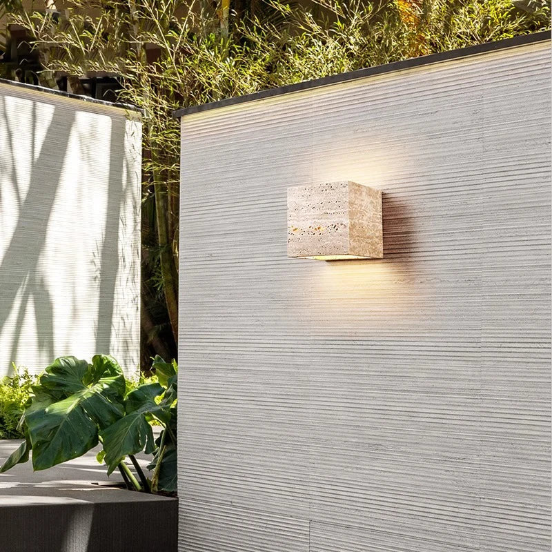 Afralia™ Yellow Travertine Stone Outdoor Wall Lamp - Waterproof LED Garden Light