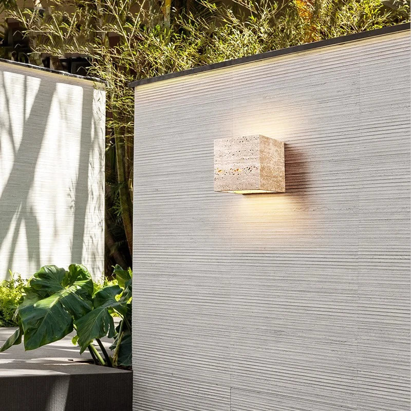 Afralia™ Travertine Stone Outdoor Wall Lamp: Waterproof LED Garden Light for Designer Lighting