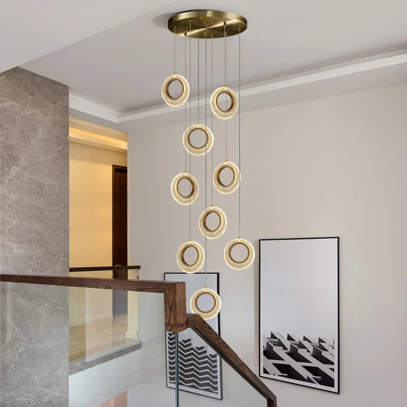 Afralia™ Crystal Ring LED Chandelier: Modern Gold Kitchen Lighting for Staircase, Simple Indoor Hanging Lamp