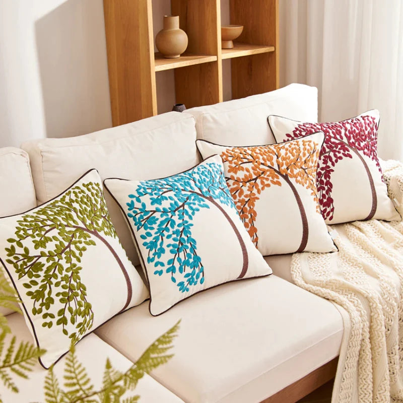 Afralia™ Butterfly Tree Embroidered Cushion Cover for Office Sofa & Home Decoration.