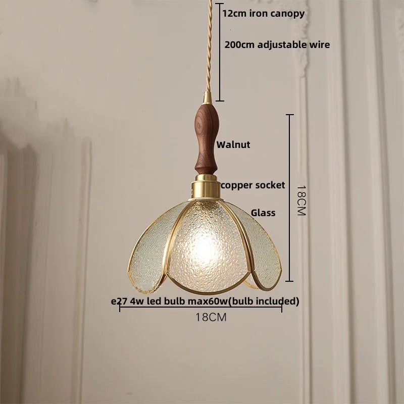 Afralia™ Nordic LED Pendant Light | Modern Walnut Wood Glass Hanging Lamp