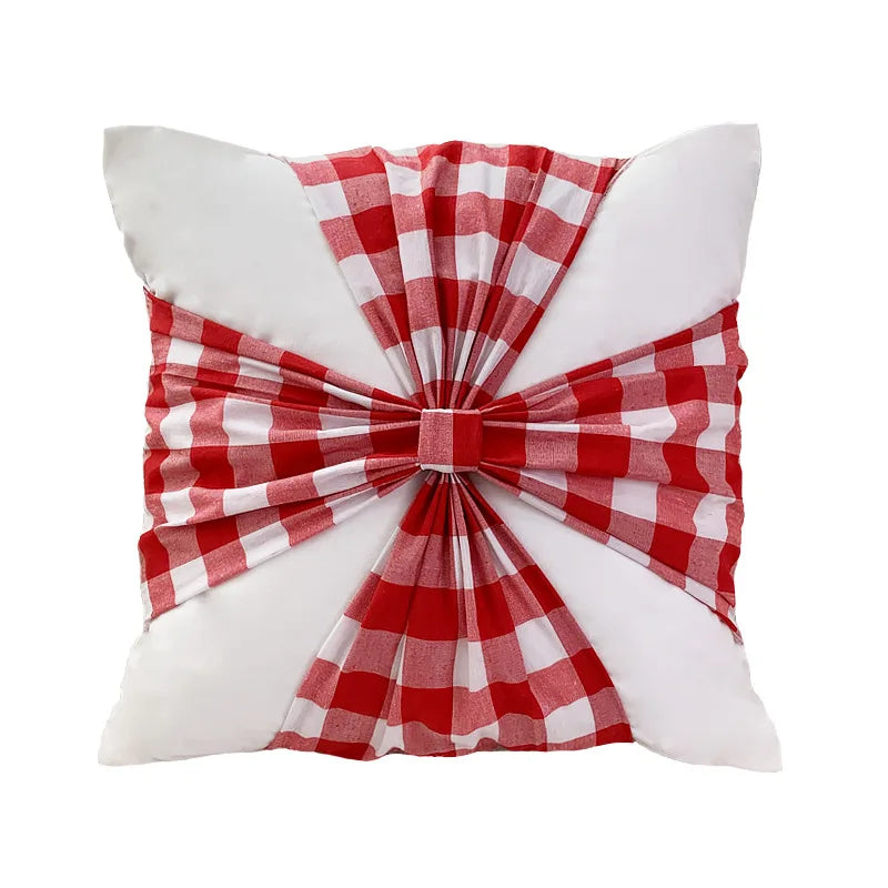 Afralia™ Festive Velvet Bow Patchwork Cushion Cover 45*45, Christmas Decor Pillowcase