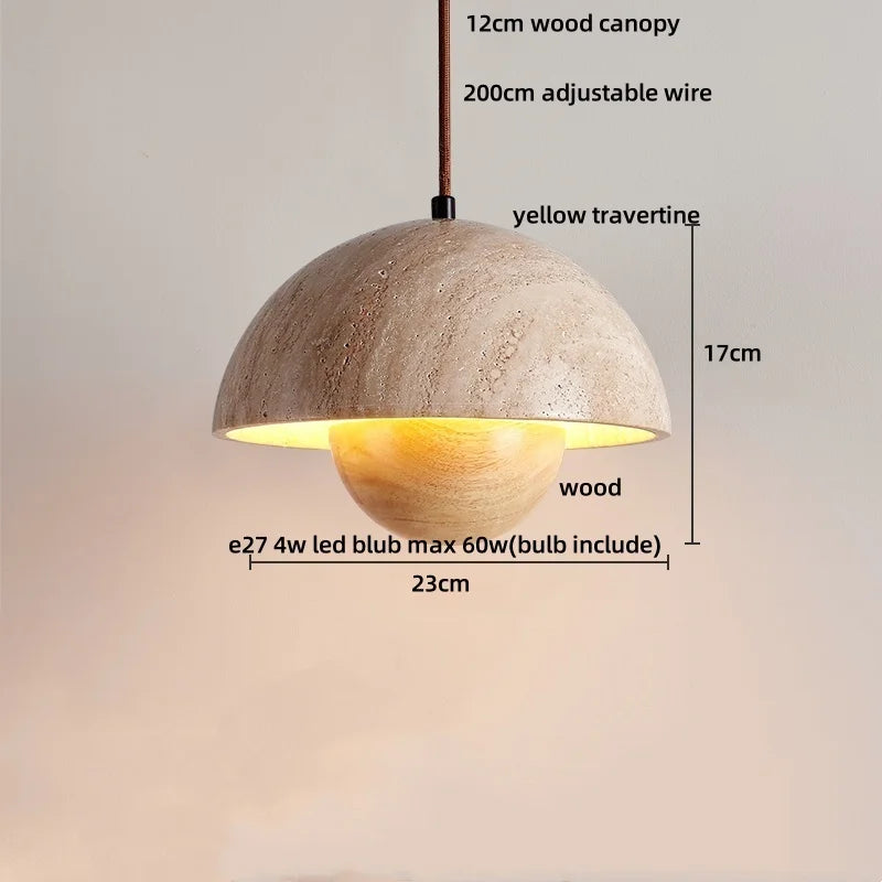 Afralia™ Yellow Travertine LED Pendant Light: Wabi Sabi Dining Room Decor