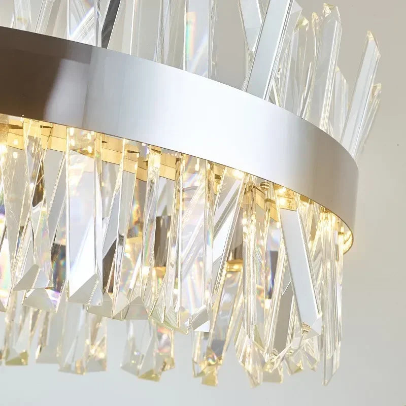 Afralia™ Modern Gold Round Crystal Chandelier Pendant Light for Home Decor