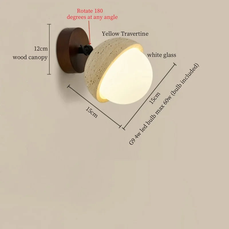 Afralia™ White Glass LED Wall Lamps Pull Chain Yellow Travertine Modern Bathroom Light