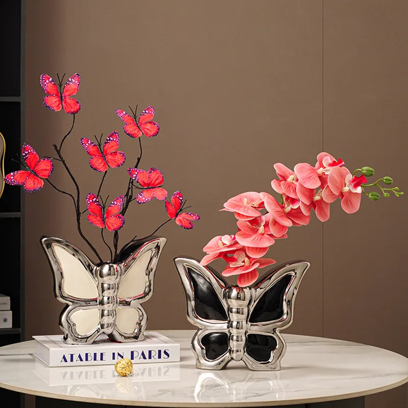 Afralia™ Butterfly Ceramic Vase: Home Decor Flower Arrangement Figurine Butterfly Flowerpot