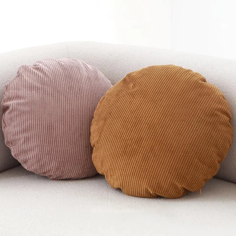 Afralia™ Corduroy Round Pillow Cover 60x60cm - Solid Color Stripe for Sofa