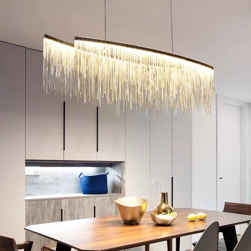 Afralia™ Luxury Chain Tassel Chandelier Light for Living Room, Art Hotel, Restaurant