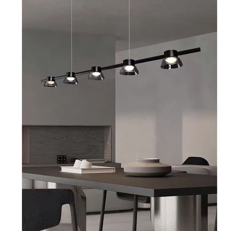 Afralia™ Black Strip Chandelier: Modern Nordic LED Lighting for Office, Restaurant, Living Room